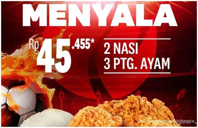 Promo KFC Menyala Dukung Timnas Khusus Hari Ini, 3 Ayam + 2 Nasi Cuma Rp 45.000-an