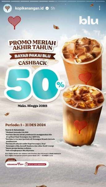 Promo Kopi Kenangan di Akhir Tahun 2024 Cashback 50%