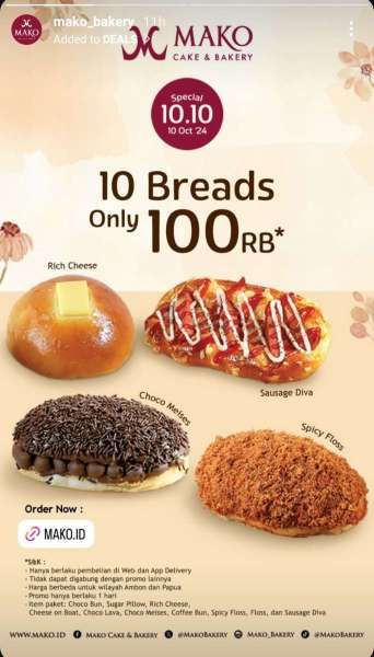 Promo 10.10 Makanan di Mako Bakery 10 Oktober 2024
