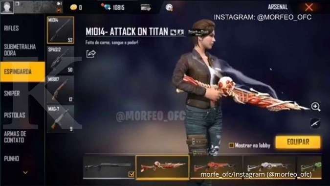 Bocoran skin Shotgun Titan kolaborasi Attack on Titan x Free Fire, yuk intip