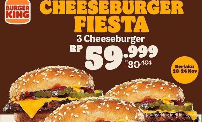 Promo Burger King 20-24 November 2024, Beli 3 Cheeseburger Cuma Rp 59.000-an Saja