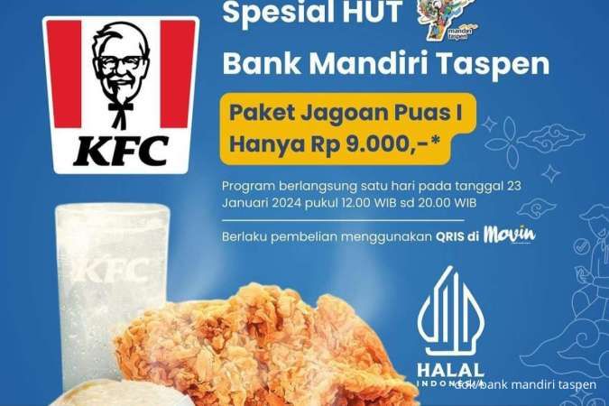 Spesial HUT 9 Bank Mandiri Taspen, Promo KFC Paket Jagoan Puas Cuma Rp 9.000