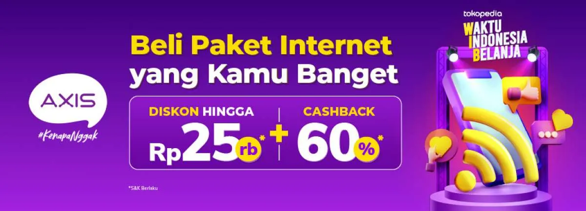 Terakhir Hari Ini, Beli Paket Data AXIS di Tokopedia Dapat Diskon dan Cashback!
