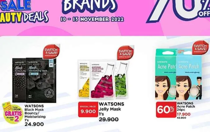 Promo Watsons Beauty Deals Diskon s/d 70% Periode 10-13 November 2022