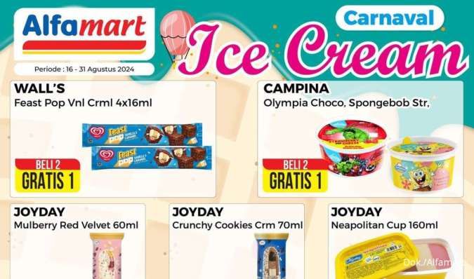 Es Krim Aice Beli 1 Gratis 1, Promo Alfamart Carnaval Ice Cream 16-31 Agustus 2024