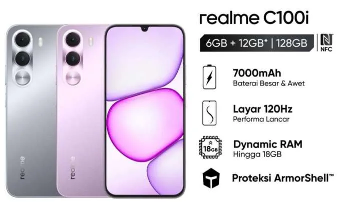 HP Terbaru Realme C100i Performa Gaming Ringan Mulus, RAM Virtual Super Luas