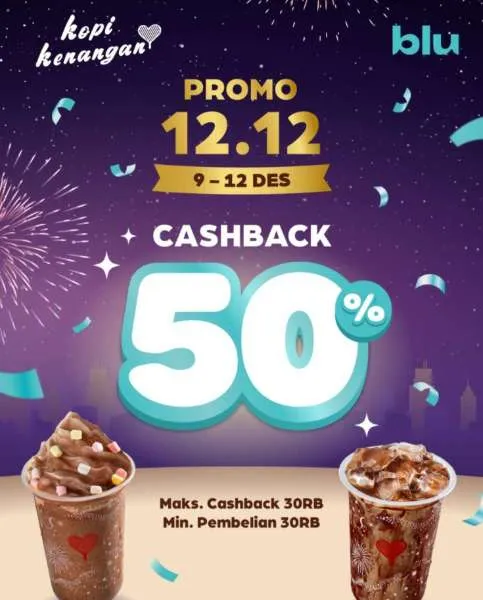 Promo 12.12 Kopi Kenangan: cashback 50% via Blu