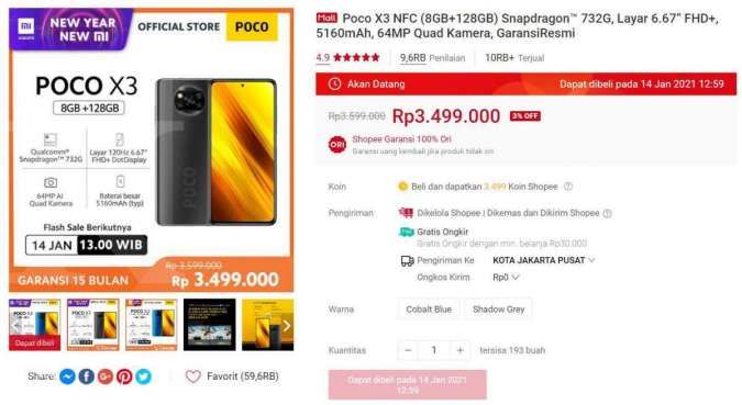 Flash sale POCO X3 NFC di Shopee