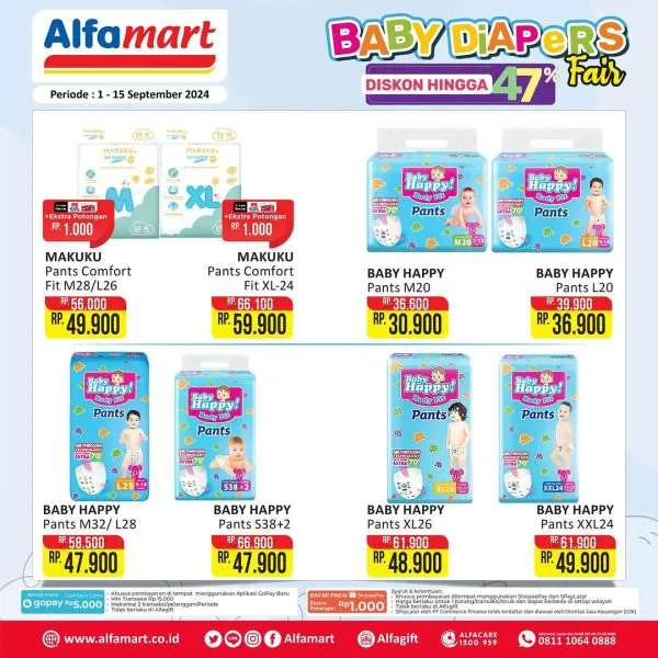 Promo Alfamart Baby Diapers Fair Diskon s/d 47% Periode 1-15 September 2024