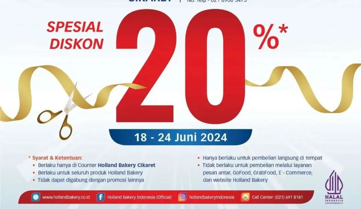 Promo Holland Bakery Diskon 20% Mulai 18-24 Juni 2024, Berlaku Semua Produk Favorit