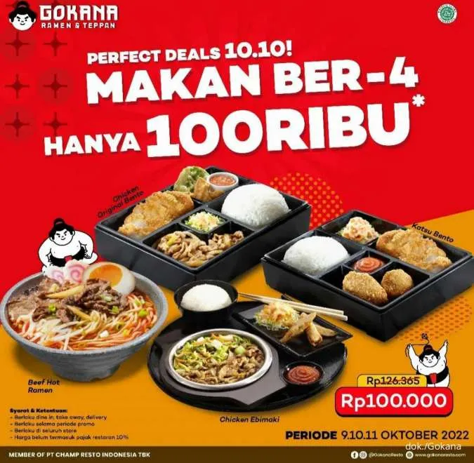 Promo 10.10 Gokana Paket Perfect Deals makan 4 porsi hanya bayar Rp 100.000