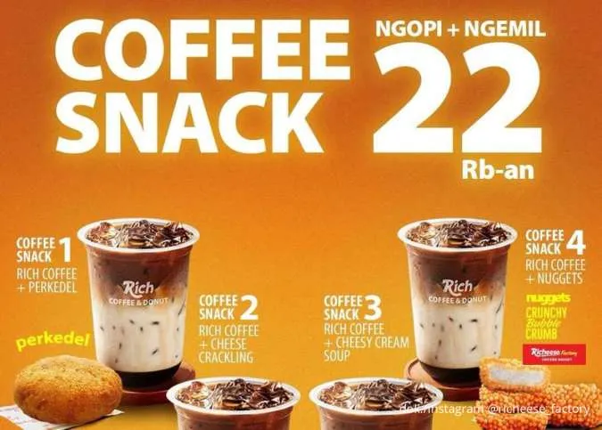 Promo Richeese Factory Coffee Snack, 4 Paket Ngopi + Ngemil Mulai Rp 22.000-an Saja