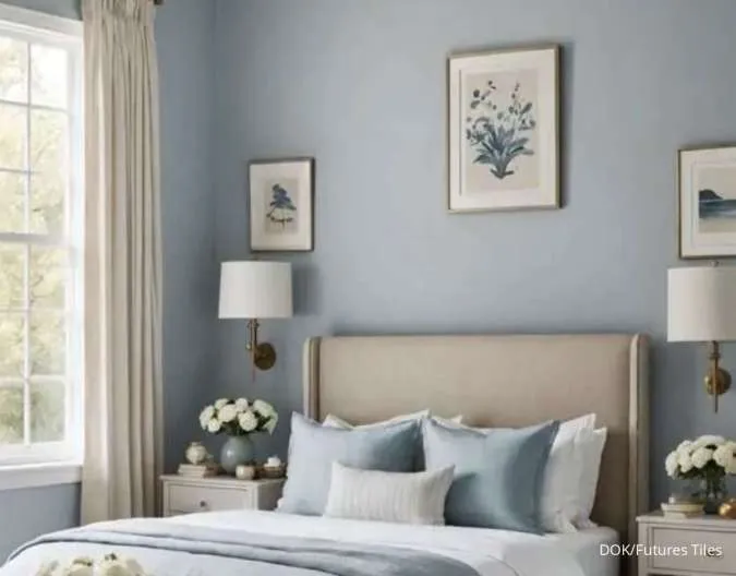 Kombinasi Warna Cat Plafon Krem dan Dinding Biru