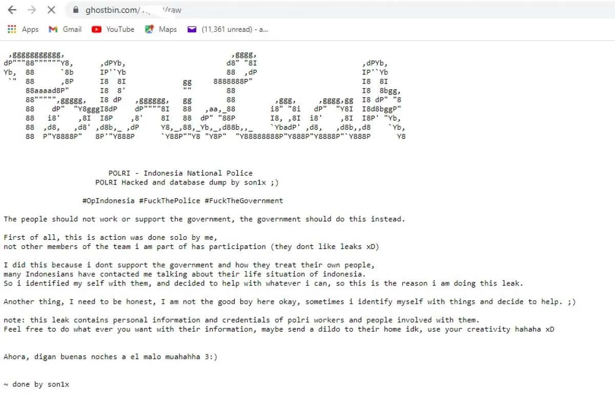 Hacker Brasil kembali beraksi, kali ini meretas dan menyebarkan data personil polri