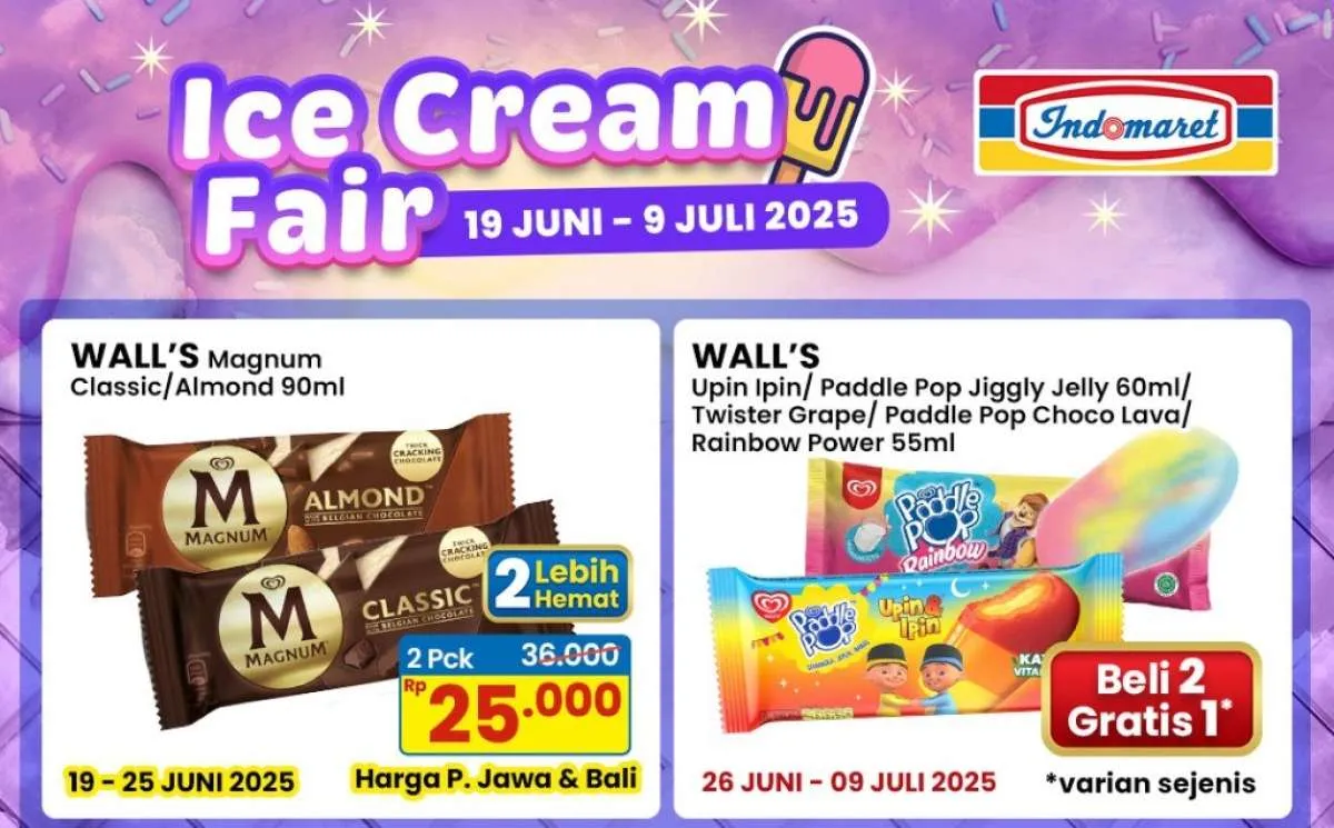 Promo Es Krim Indomaret Periode 30 Juni-9 Juli 2025, Paddle Pop Beli 2 Gratis 1