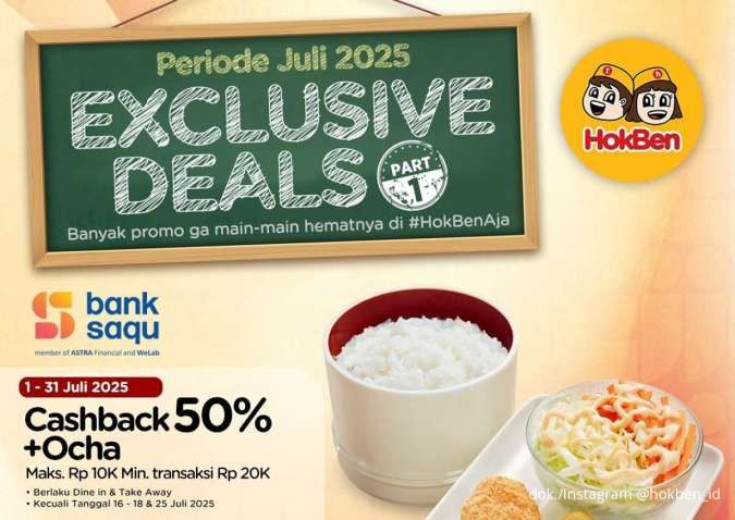 Kumpulan Promo HokBen Exclusive Partner Deals Juli 2025, Pakai Bank Saqu Cashback 50%