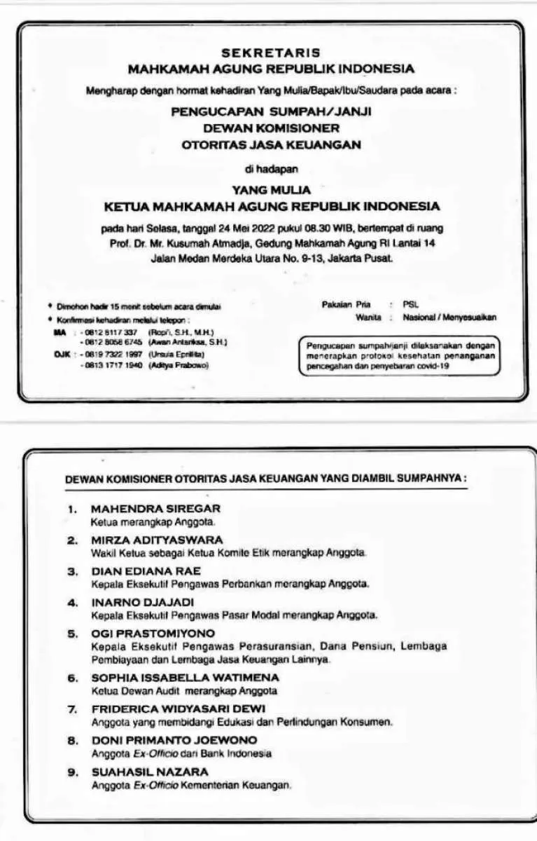 MA Tunda Pelantikan Anggota Dewan Komisioner OJK Periode 2022-2027