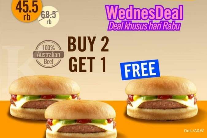 Promo A&W November 2021, WednesDeal Beli 2 Gratis 1 Cheese Burger Rp 45.500