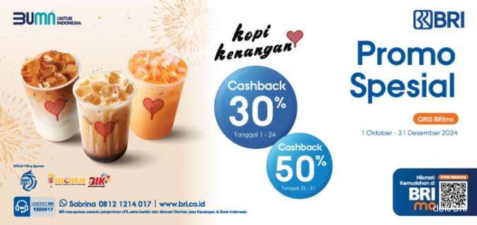 Promo BRI x Kopi Kenangan Oktober-Desember 2024, Ada Cashback 50% dan 30%