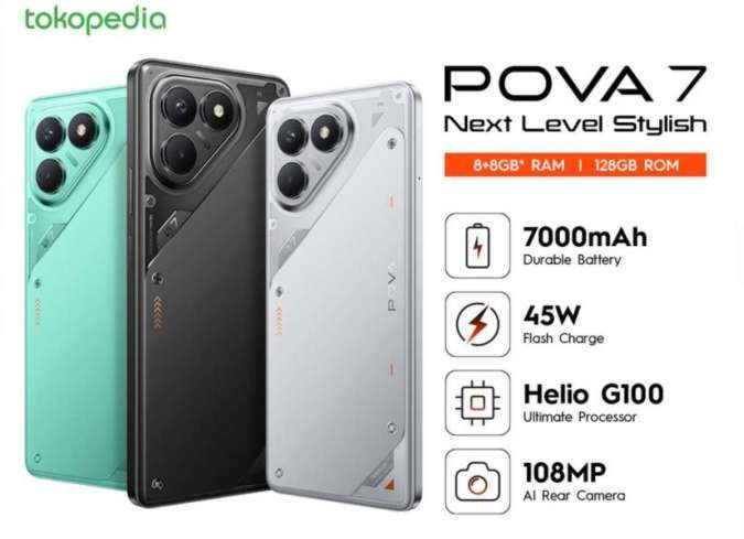 TECNO POVA 7: Harga Rp 2 Jutaan, Baterai 7.000 mAh, RAM 8+8GB