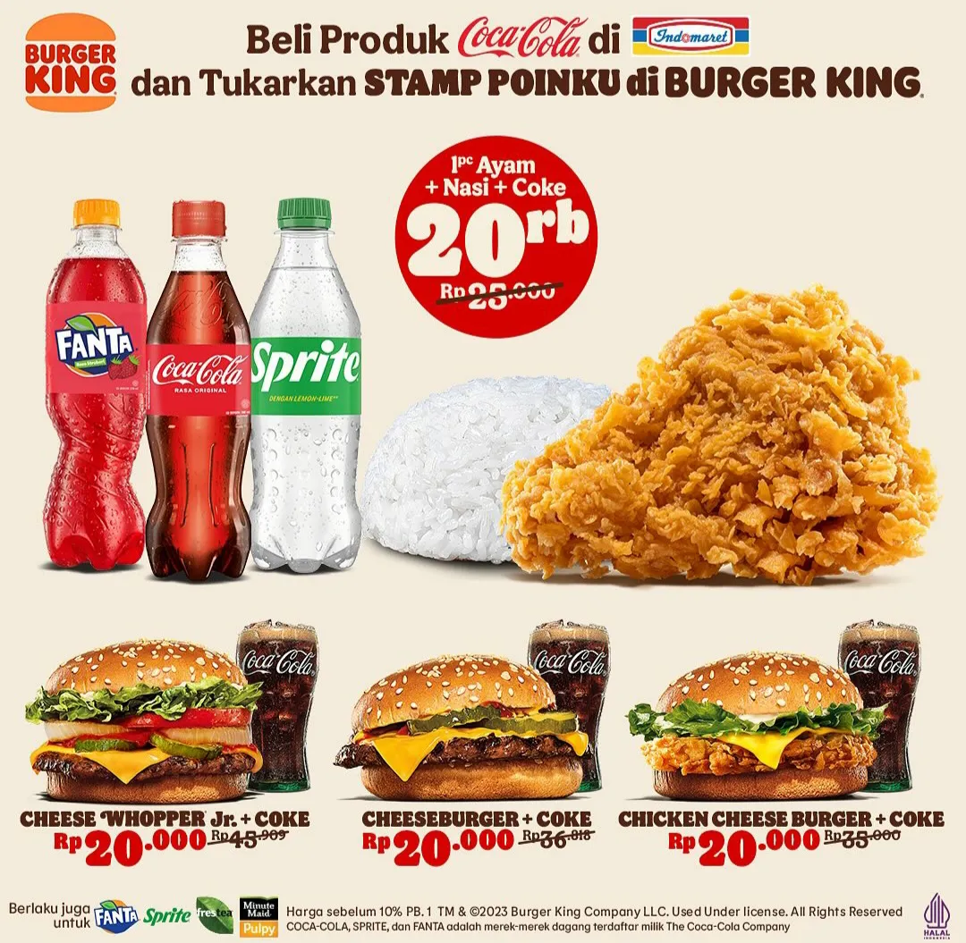Promo Burger King x Indomaret Beli Produk Coca Cola dapat Paket BK cuma Rp 20.000