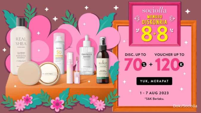 Promo Sociolla Menuju Diskonria 8.8 Periode 1-7 Agustus 2023, Nikmati Diskon 70%!