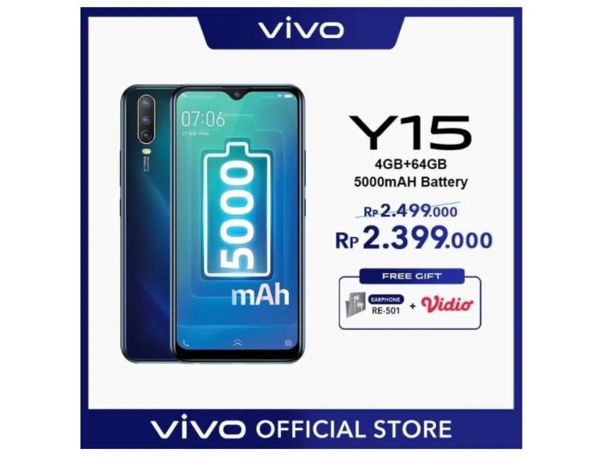 Harga HP Vivo Y15 sekarang semakin murah, berikut spesifikasinya