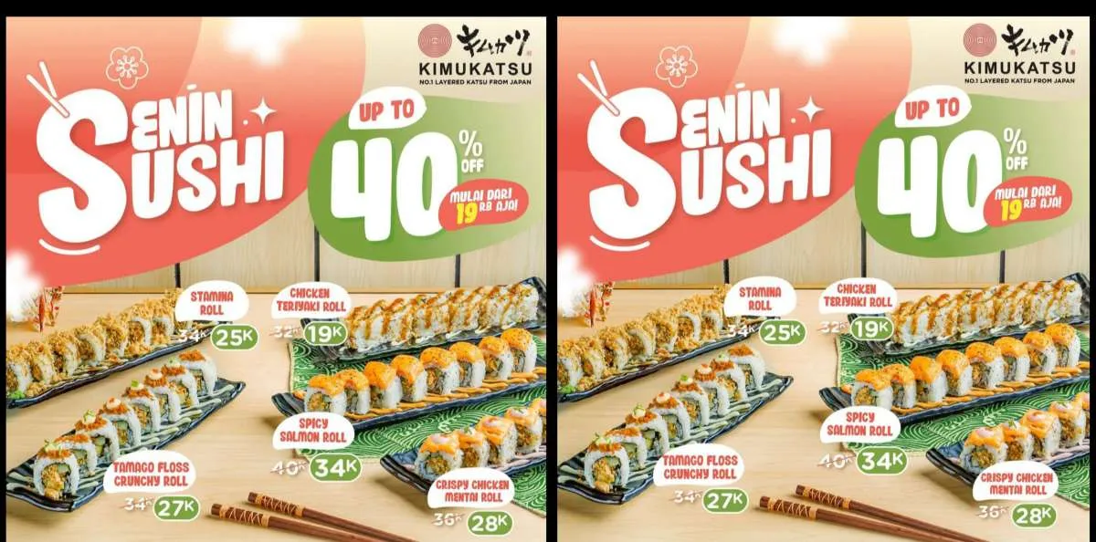 Promo Senin Sushi dari Kimukatsu! 1 Porsi Sushi Dibanderol Mulai Rp 19 Ribuan 