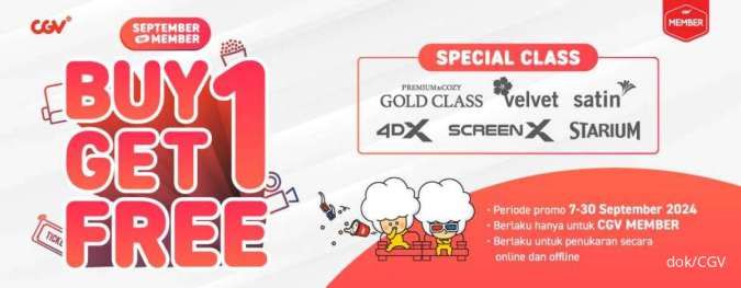 Diperpanjang! Promo CGV September 2024, Buy 1 Get 1 Free Ticket Special Class