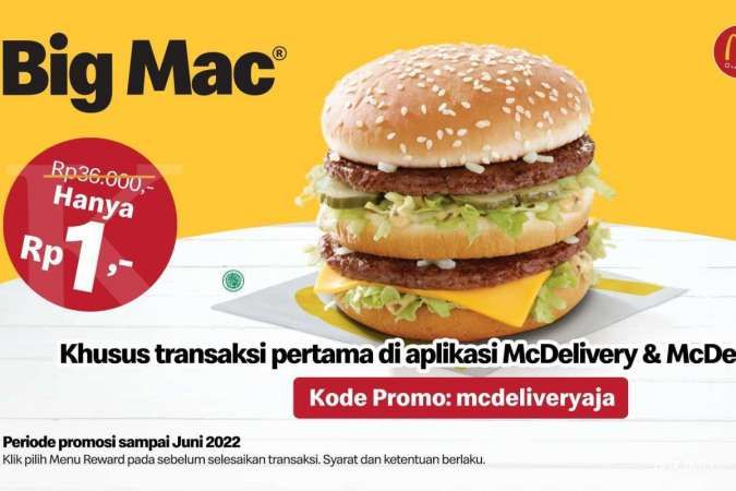 Promo McD Februari-Juni 2022, BigMac Rp 1 untuk Transaksi Pertama via McDelivery