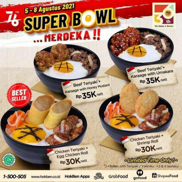 Promo Hokben periode 5–8 Agustus 2021, Super Bowl Merdeka semua bayar Rp 30.000-an