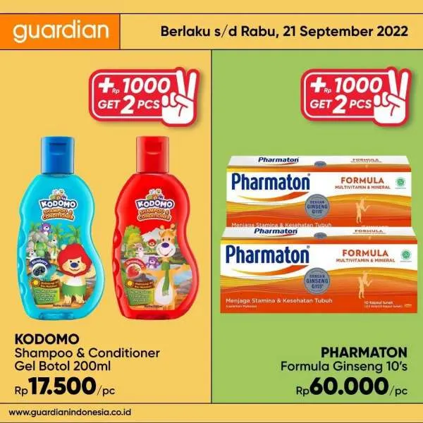 Promo Guardian +1000 Get 2 Pcs Periode 15-21 September 2022