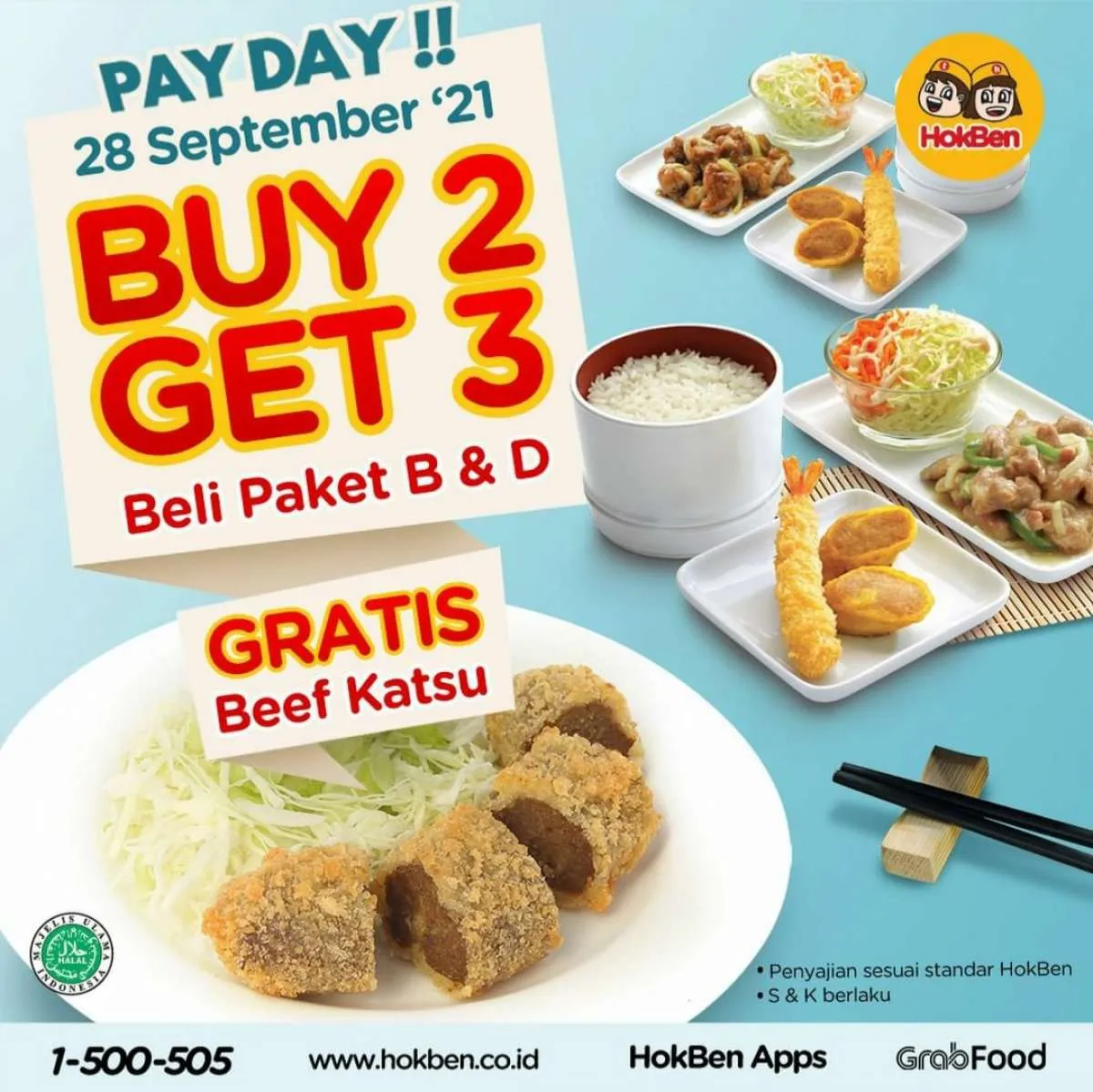 Promo Hokben 28 September 2021, Beli Paket B & D Dapat Gratis 1 Beef Katsu