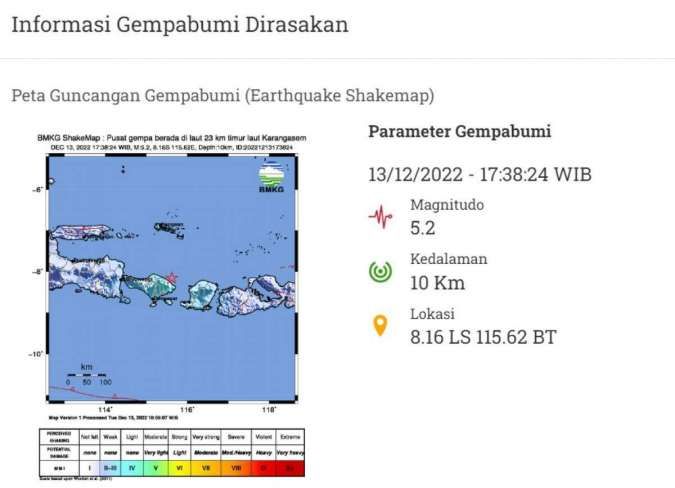 BMKG Mencatat Gempa Magnitudo 3,3 di Lombok Utara