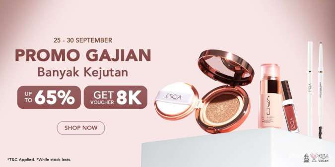 Promo Gajian ESQA Periode 25-30 September 2023, Beragam Produk Makeup Diskon s/d 65%!