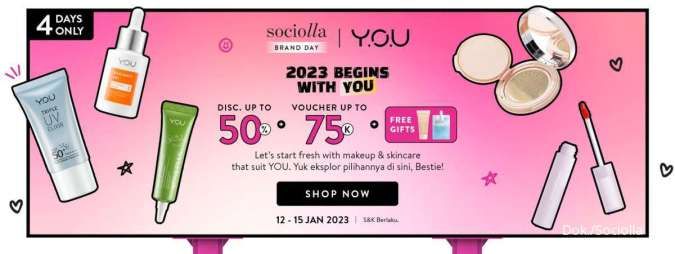 Promo Skincare & Makeup YOU Beauty, Diskon 50% + Free Gift hingga 15 Januari 2023