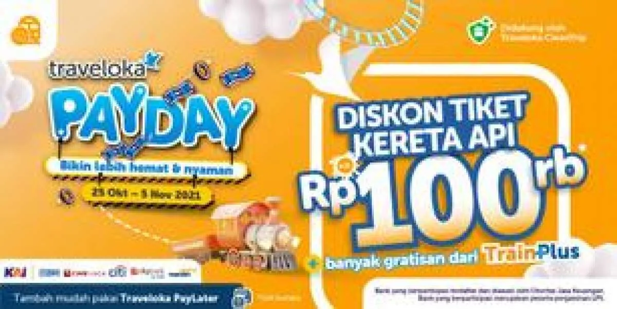 Promo Traveloka Payday, Diskon Tiket Kereta Api Rp 100.000 Periode 25 Okt-5 Nov 2021