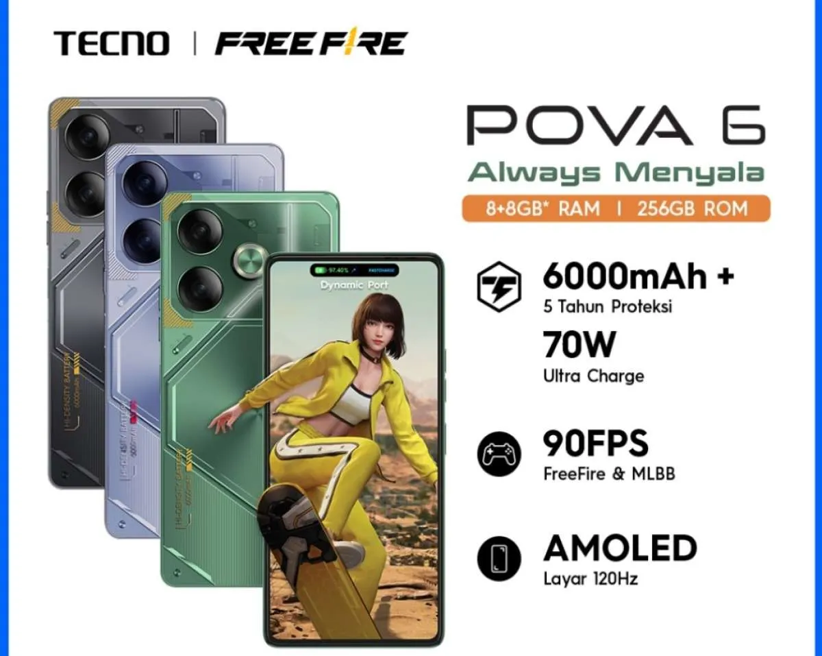 HP Gaming Murah, Cek Spesifikasi & Harga HP TECNO POVA 6 Indonesia