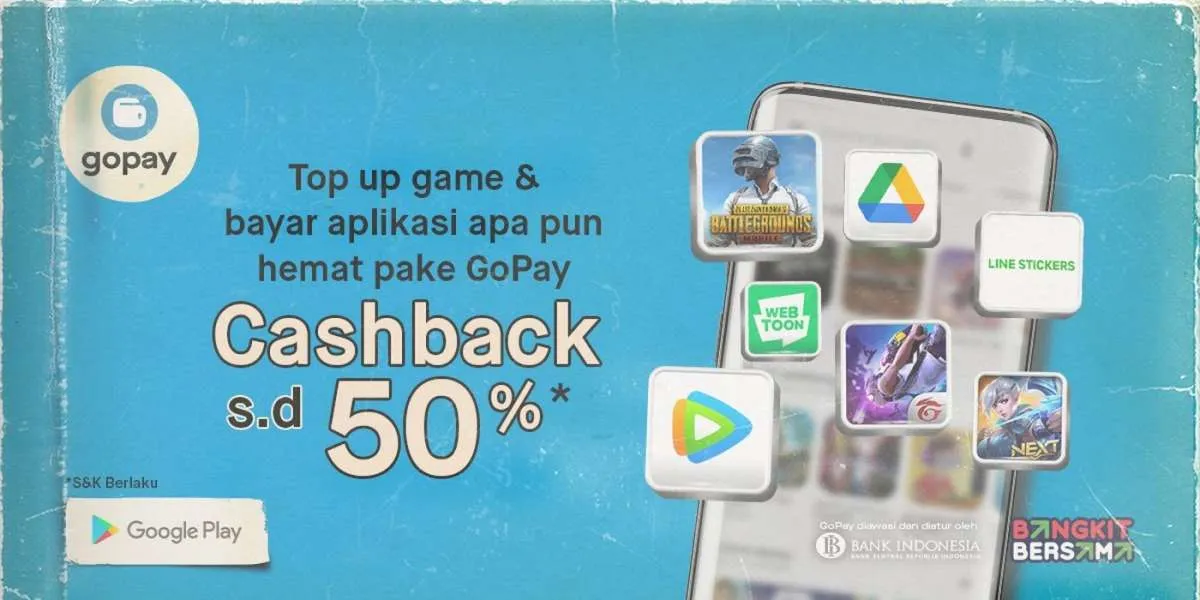 Promo top up game di Google Play pakai GoPay cashback hingga 50% sepanjang September
