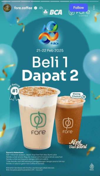 Promo HUT BCA 68 di Fore Coffee 21-22 Februari 2025 