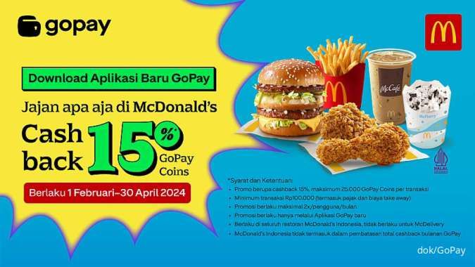 Promo Jajan di McD Dapat Cashback 15% Gopay Coins edisi Februari-April 2024