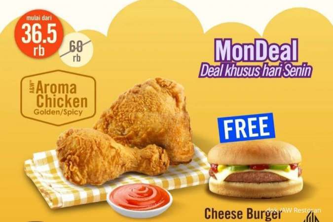 Promo AW Restoran Beli 2 Ayam Gratis 1 Burger, Khusus Senin di Bulan Juni 2022