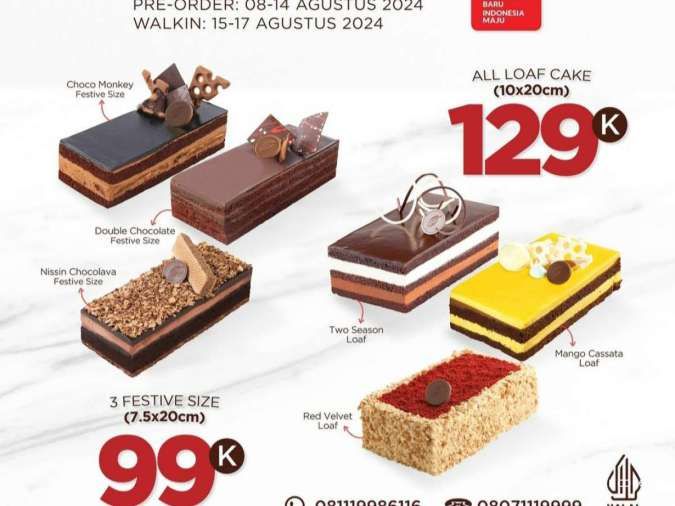 Promo Dapur Cokelat Merdeka Sale 8-17 Agustus 2024, Festive-All Loaf Cake Rp 99.000