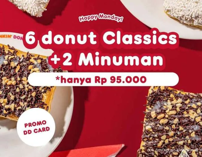 Promo Dunkin DD Card Tiap Senin Periode Agustus, 6 Donut + 2 Minum Cuma Rp 95.000