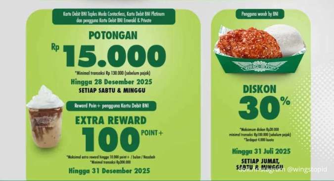 Promo Wingstop Best Deals dengan BNI Ada Diskon 30% Tiap Weekend sampai 31 Juli