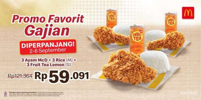 Diperpanjang! Promo McD Paket Favorit Isi 3 Porsi Rp 59.091 sampai 6 September 2024