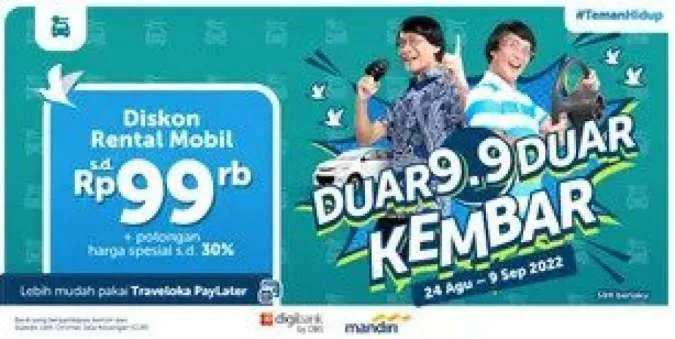 Promo Traveloka 9.9 Kembar, Nikmati Diskon Rental Mobil s.d Rp 99.000 & Spesial 30%