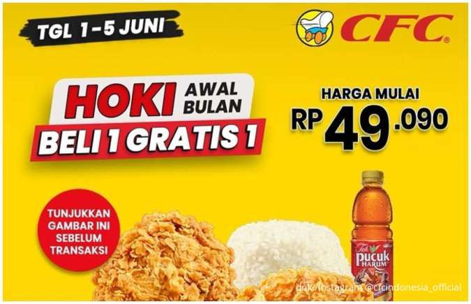 Promo CFC Hoki Awal Bulan 1-5 Juni 2025, Beli 1 Gratis 1 Mulai Rp 49.000-an