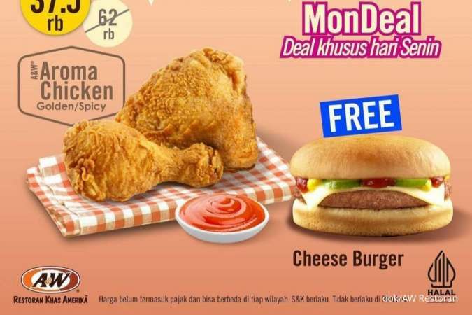 Promo AW Restoran di Bulan Januari 2023, Paket MonDeal Beli 2 Ayam Gratis 1 Burger