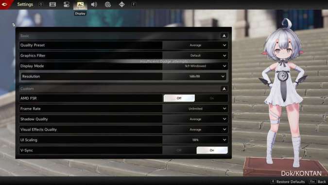 Tampilan menu Display Duet Night Abyss